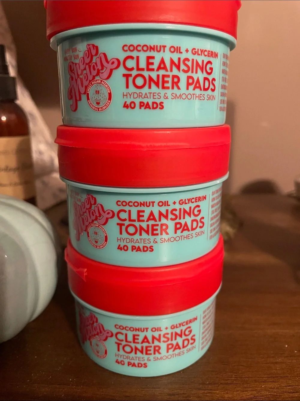 3 sealed coconut oil & glycerin cleansing toner pads, 40 count